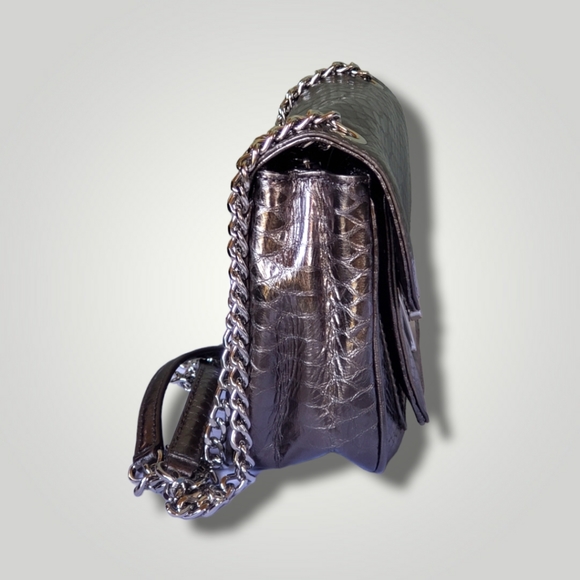 Michael Kors Sloan Silver Python embossed Leather Crossbody Purse - Picture 8 of 11